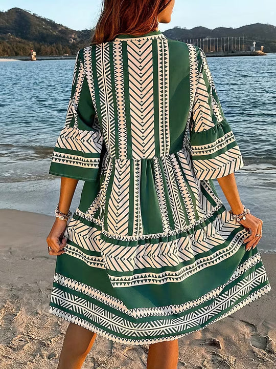 Casual 3/4 Sleeve Geometric Boho Dress