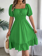 Bohemian Puff Sleeve Ruffled Short Dress