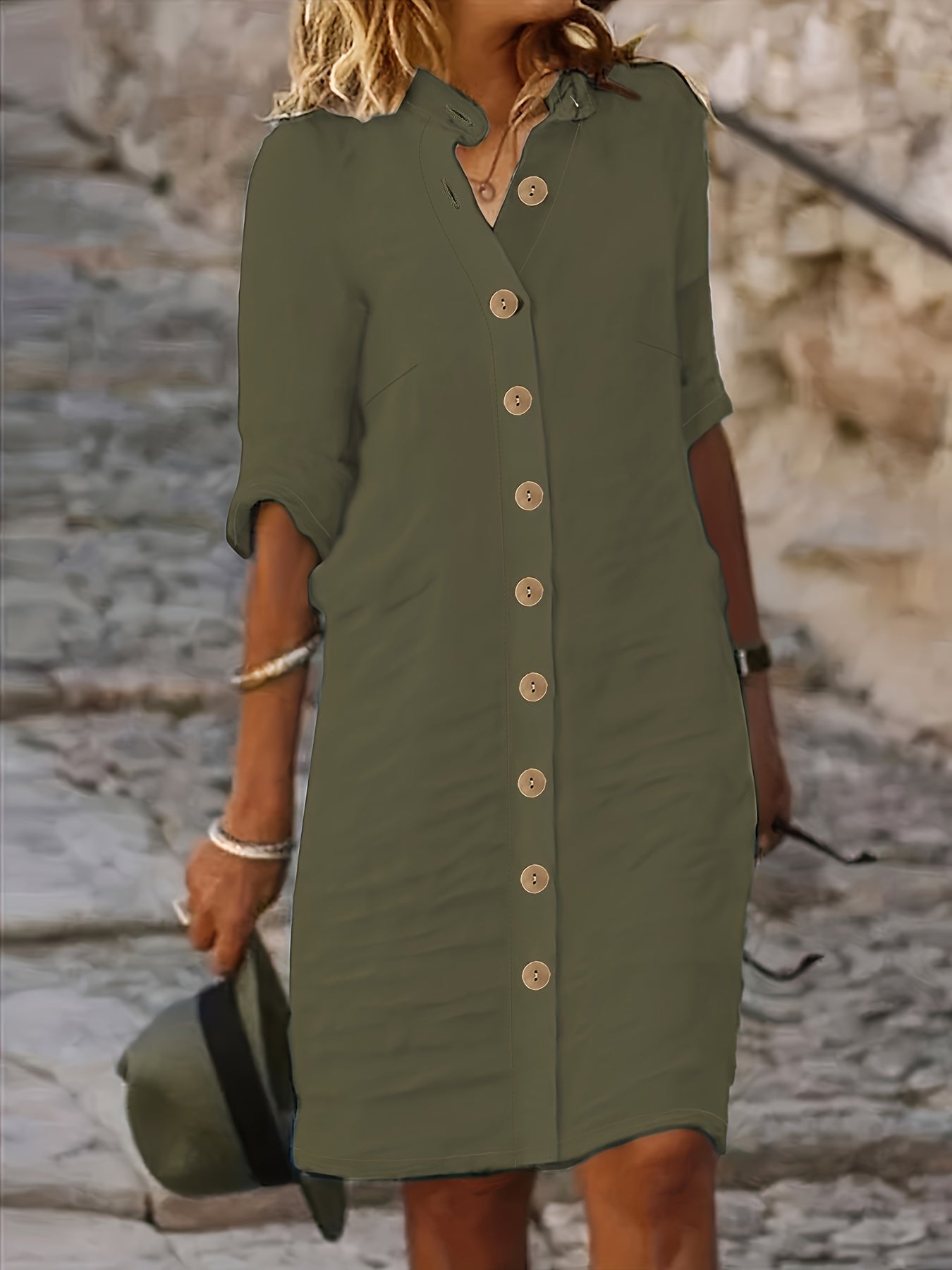 Casual Loose Fit Button Down Dress