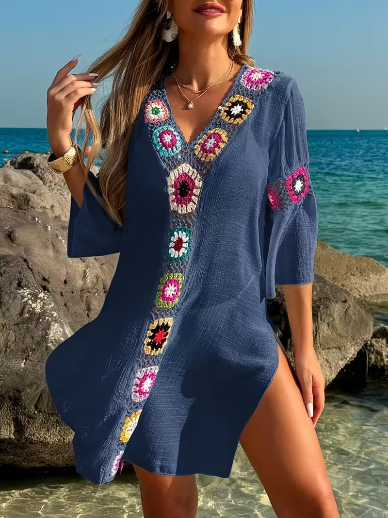 Crochet Trim V-Neck Boho Beach Dress