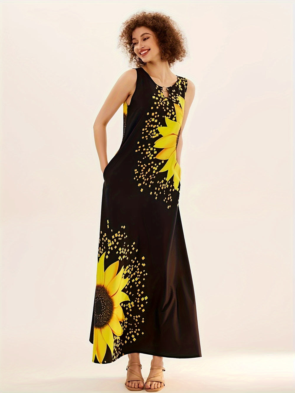 Casual Bohemian Floral Cutout Neckline Dress