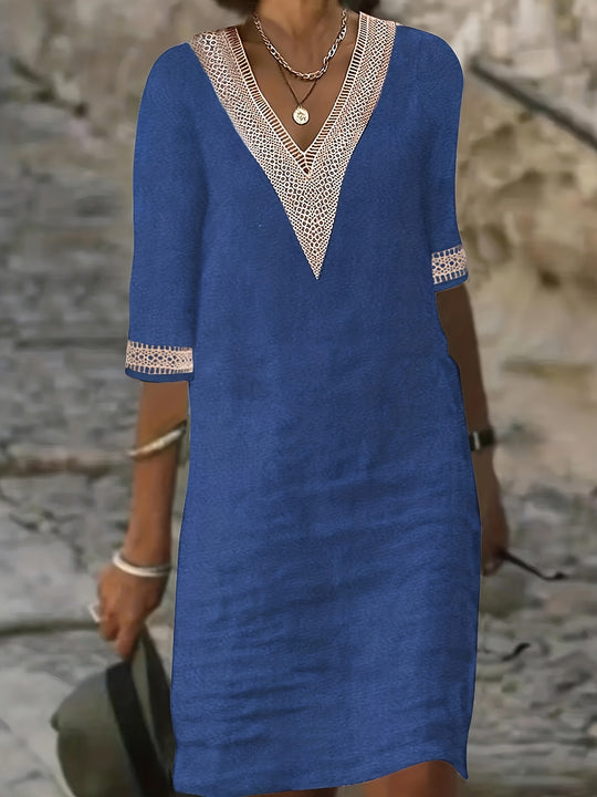 Casual Half Sleeve Lace Insert Dress