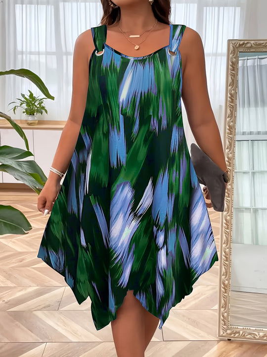 Plus Size Casual Sleeveless Abstract Graphic Boho Summer Dress
