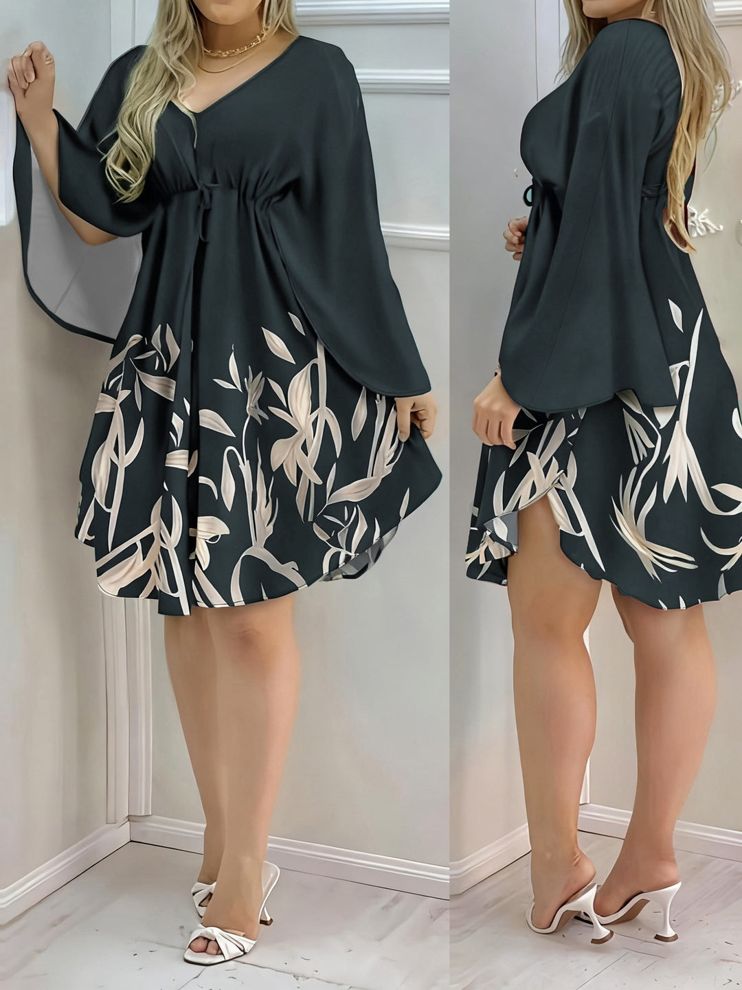 Elegant Cape Sleeve Flowy Mini Dress