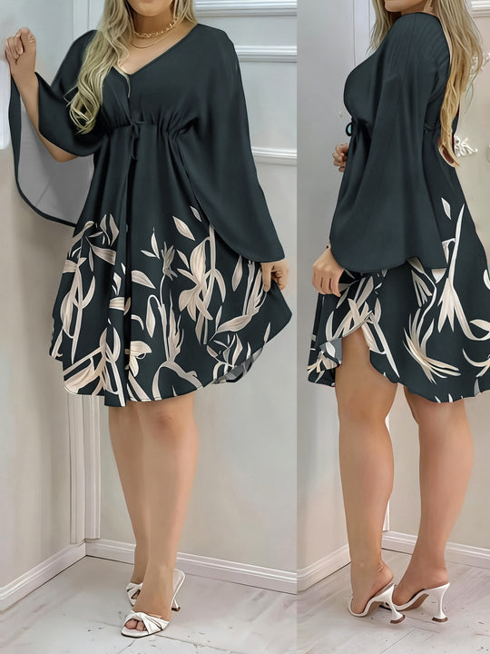 Elegant Cape Sleeve Flowy Mini Dress