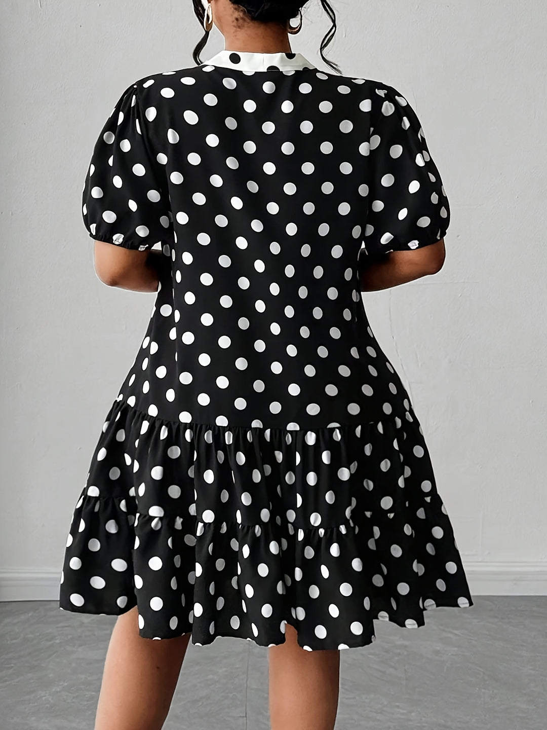 Plus Size Tie Neck Polka Dot Tiered Bohemian Dress