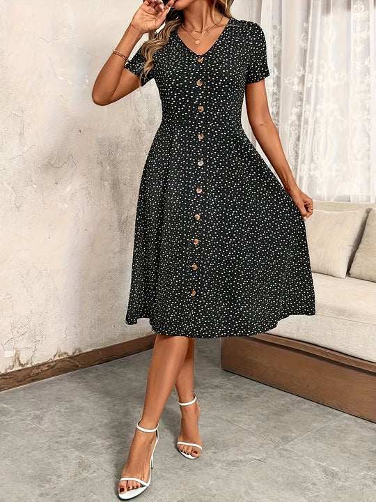 Short Sleeve Button-Down Floral Midi Dress
