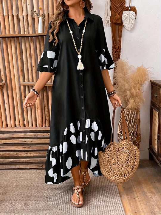 Flowy Collared Button Down Shirt Dress