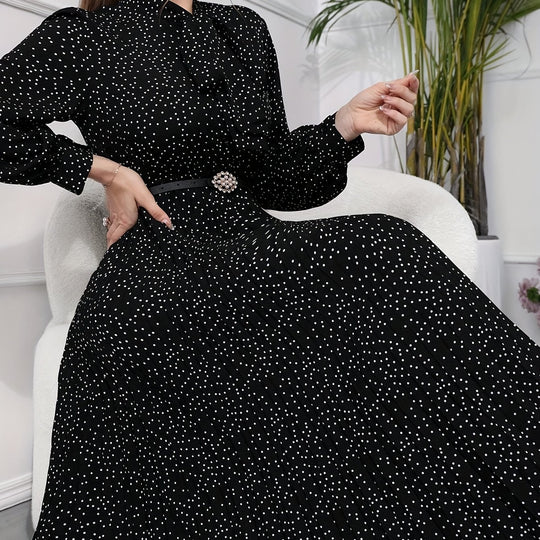 Elegant Tie Neck Pleated Maxi Dress
