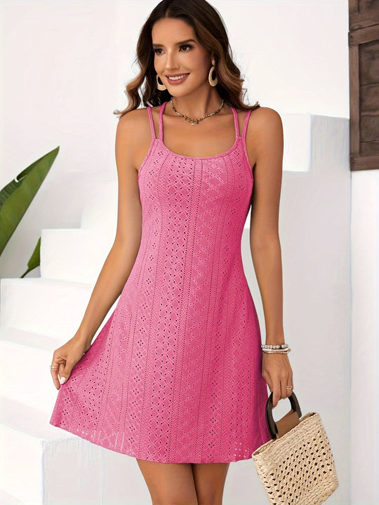 Summer Double Spaghetti Strap Eyelet Dress