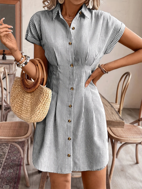 Button Front Vertical Stripe Shirt Dress