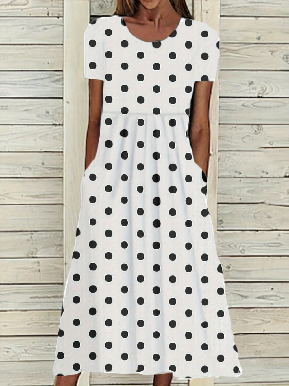 Casual Polka Dot Pocket Midi Dress