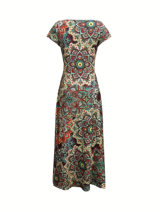 Casual V-Neck Kaleidoscopic Pattern Long Dress