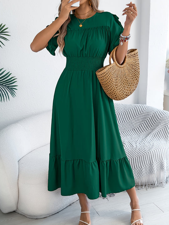 Boho Flutter Sleeve Smocked Waist Maxi Dress