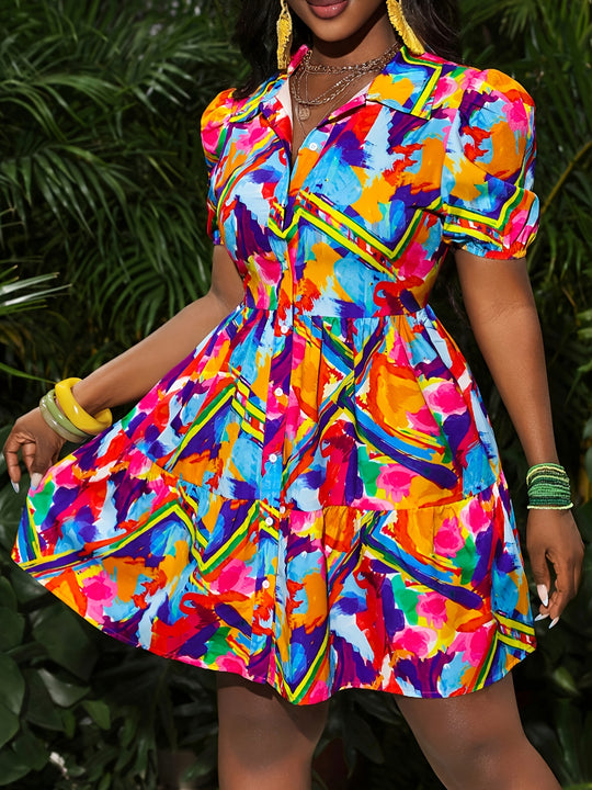 Vibrant Abstract Button Down Mini Dress