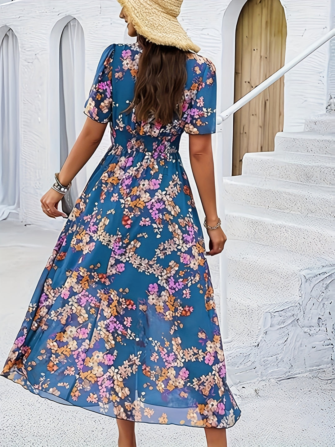 Casual Flutter Sleeve Floral Flowy Maxi
