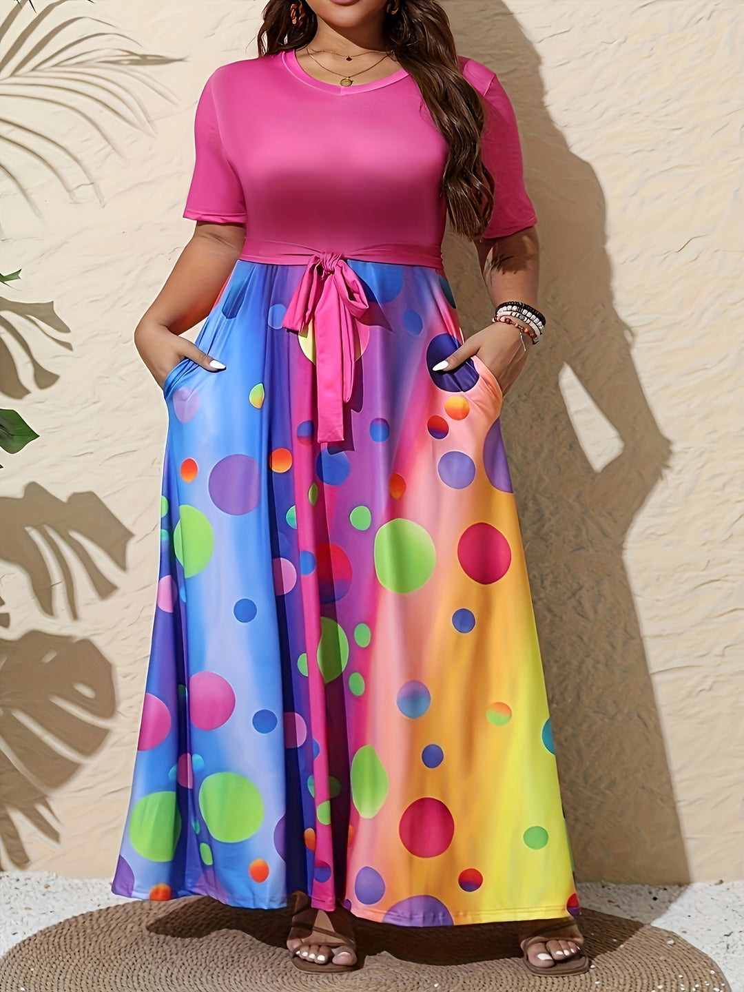 Floral Tie-Waist Maxi Pocket Dress - Plus Size