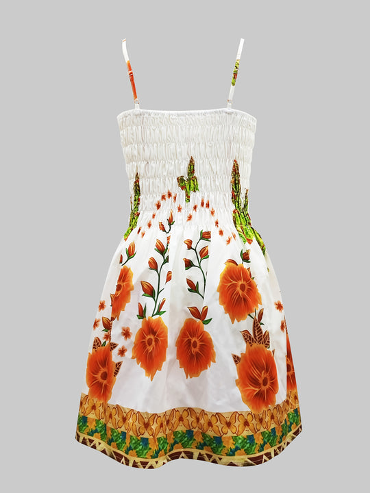 Bohemian Smocked Floral Strap Mini Dress