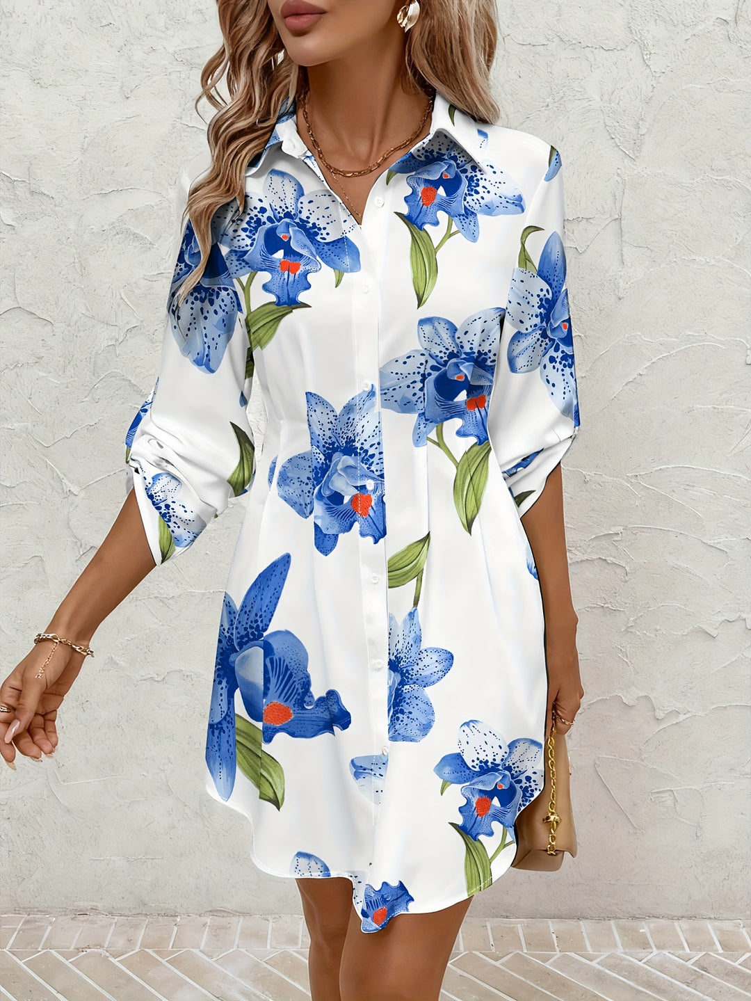 Casual Floral Button Down Shirt Dress