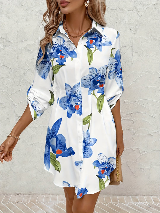 Casual Floral Button Down Shirt Dress