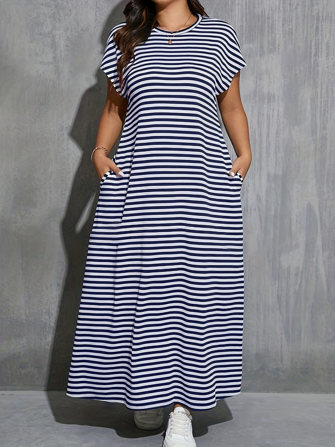 Classic Summer Striped Column Dress - Plus Size