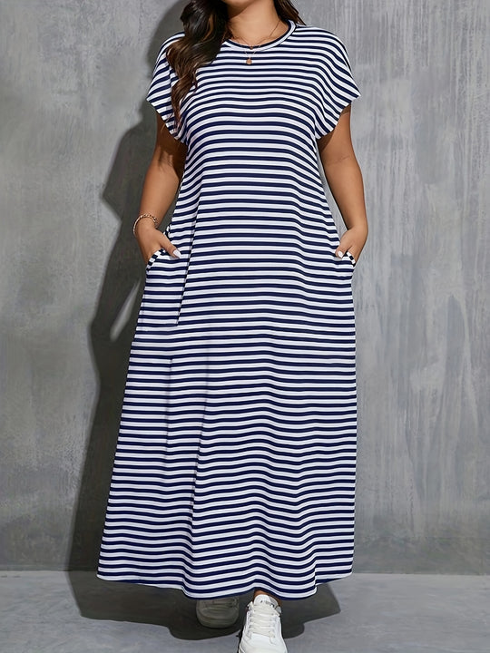Classic Summer Striped Column Dress - Plus Size