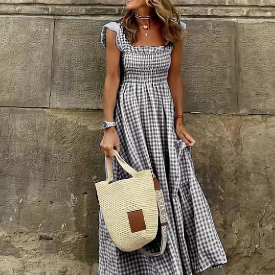 Summer Bohemian Checkered Tiered Long Dress