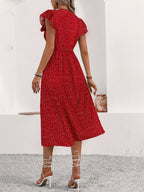 Elegant Polka Dot V-Neck Button Maxi Dress