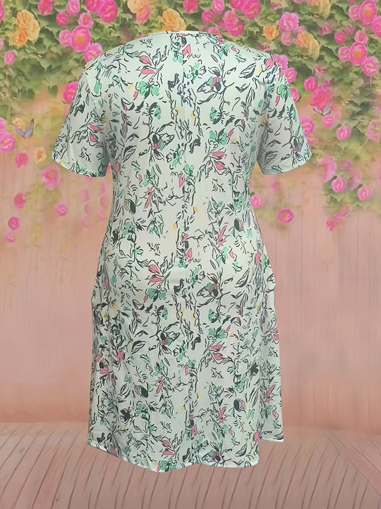 Casual Short Sleeve Floral Pocket Dress