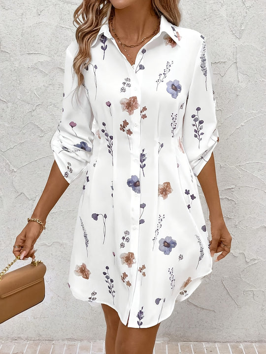 Casual Floral Button Down Shirt Dress