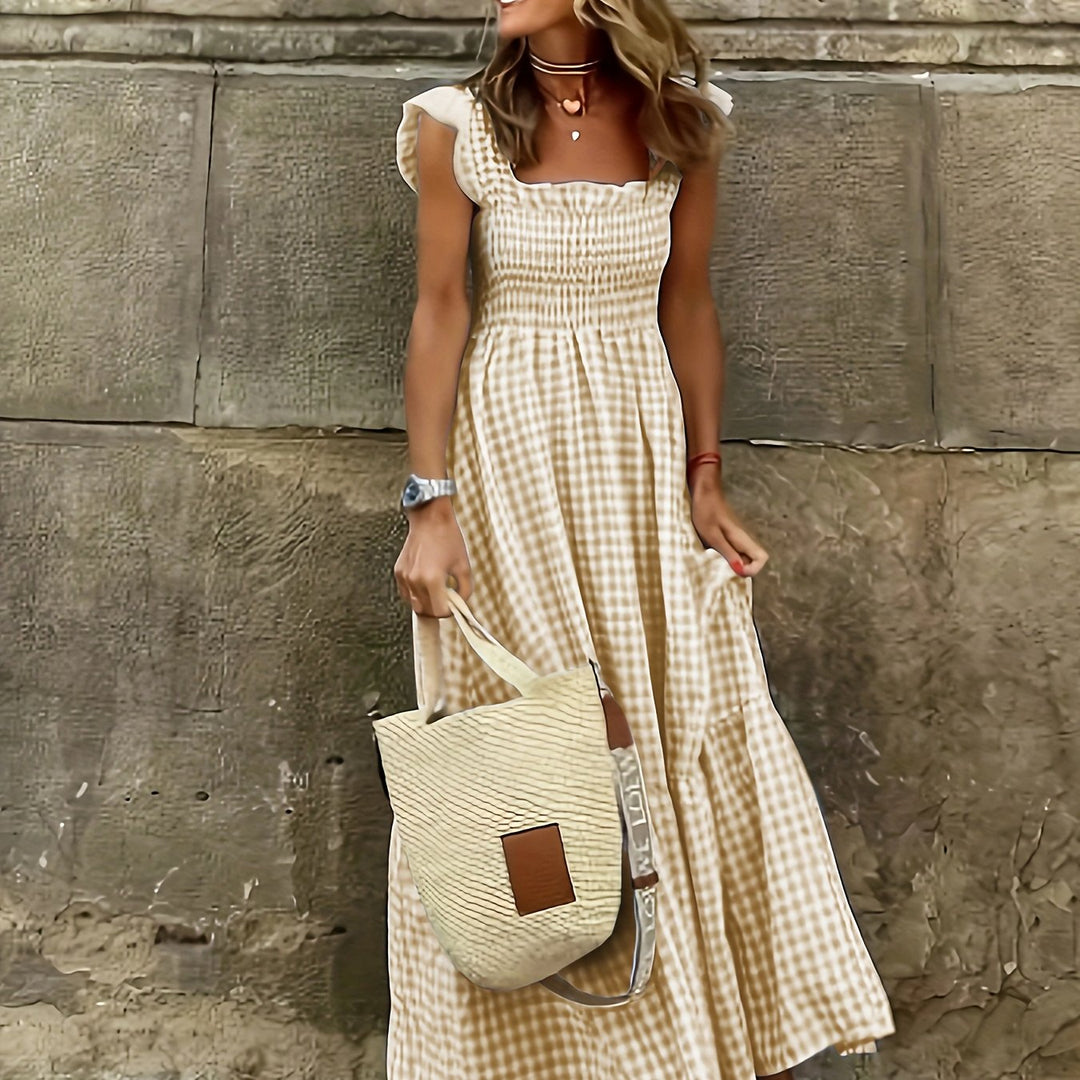 Summer Bohemian Checkered Tiered Long Dress