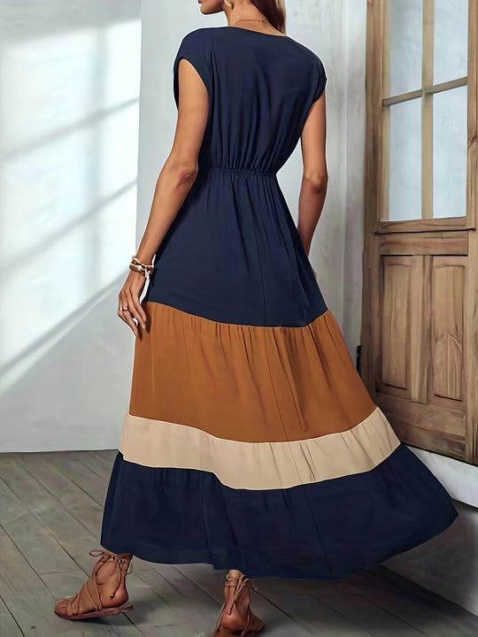 Bohemian Tiered Color Block Summer Dress