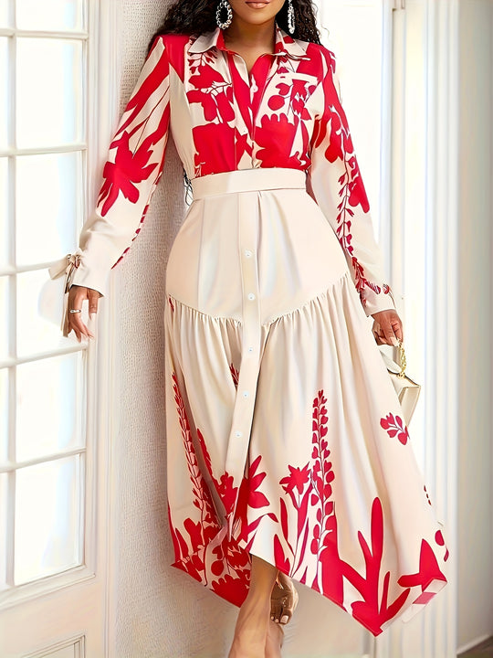 Elegant Collared Button Down Asymmetrical Maxi