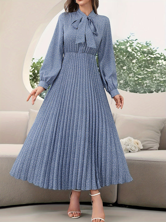 Elegant Tie Neck Pleated Maxi Dress