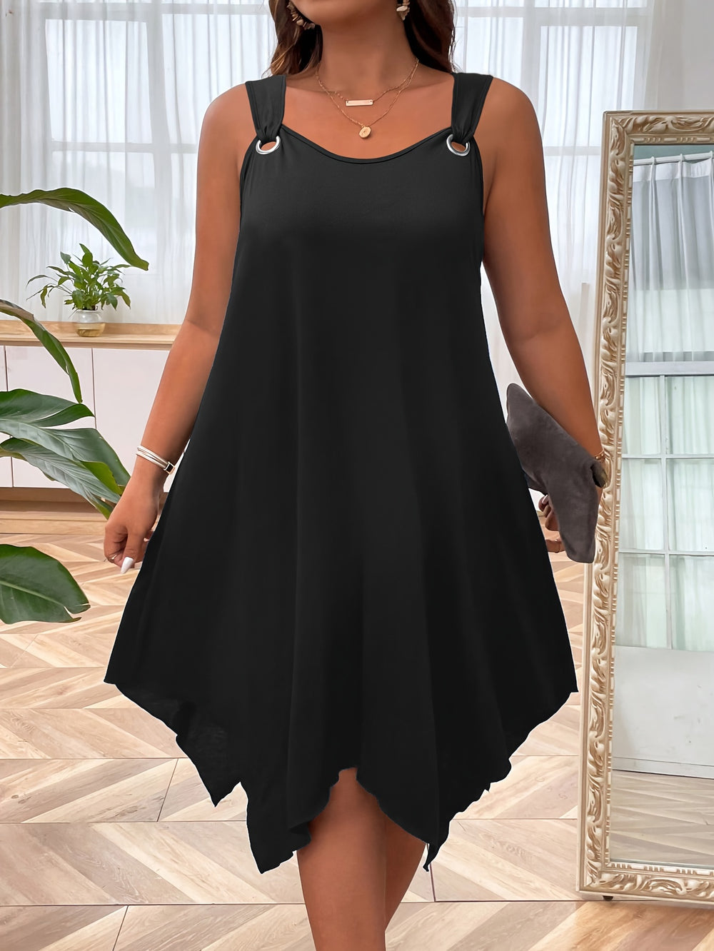 Flowy O-Ring Strap Asymmetrical Dress