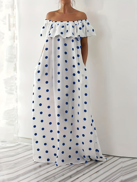 Polka Dot Ruffle Off-The-Shoulder Maxi Dress - Plus Size