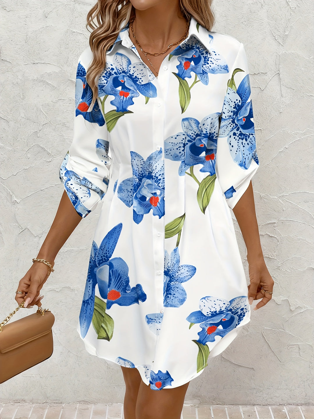 Casual Floral Button Down Shirt Dress
