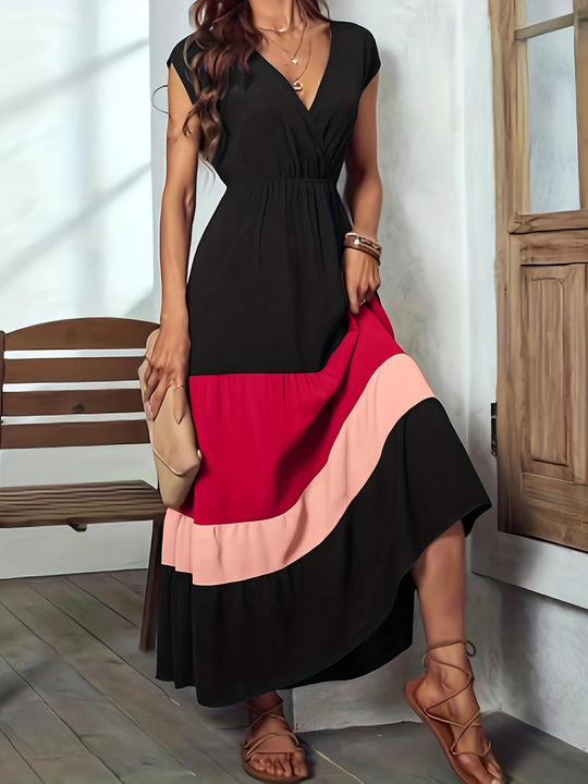 Bohemian Tiered Color Block Summer Dress
