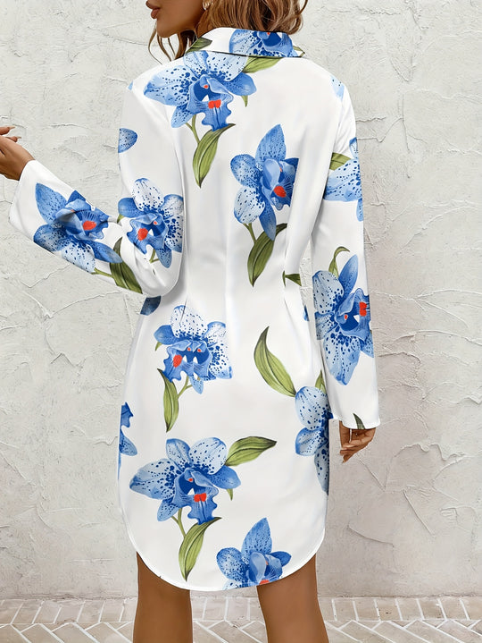 Casual Floral Button Down Shirt Dress