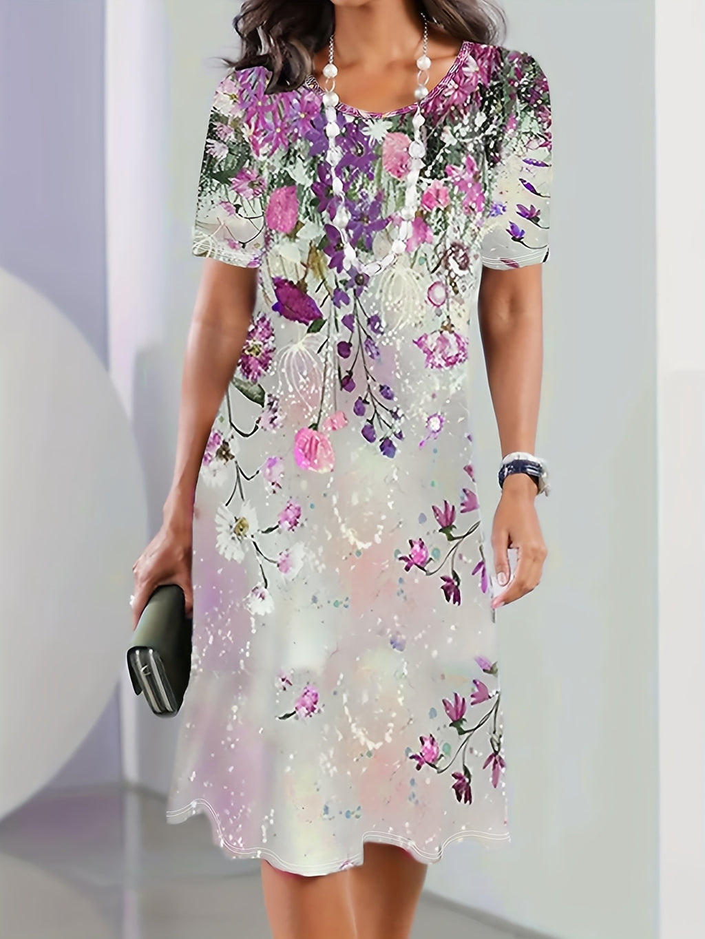 Bohemian Wildflower Print Short Sleeve Dress