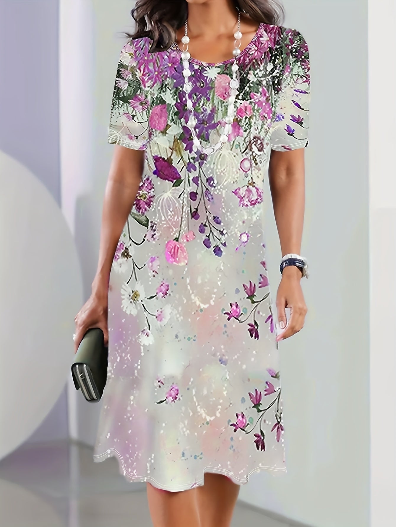 Bohemian Wildflower Print Short Sleeve Dress