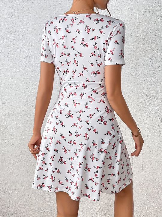 Floral Wrap Bodice A-Line Mini Summer Dress