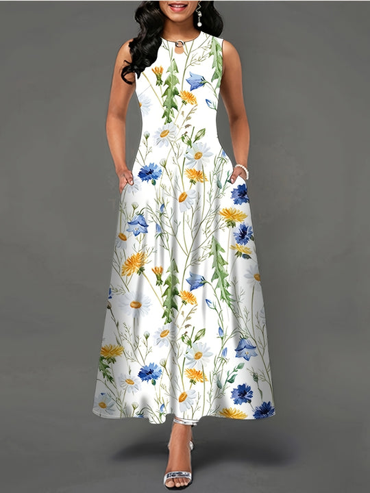 Boho Wildflower Print Sleeveless Maxi Dress