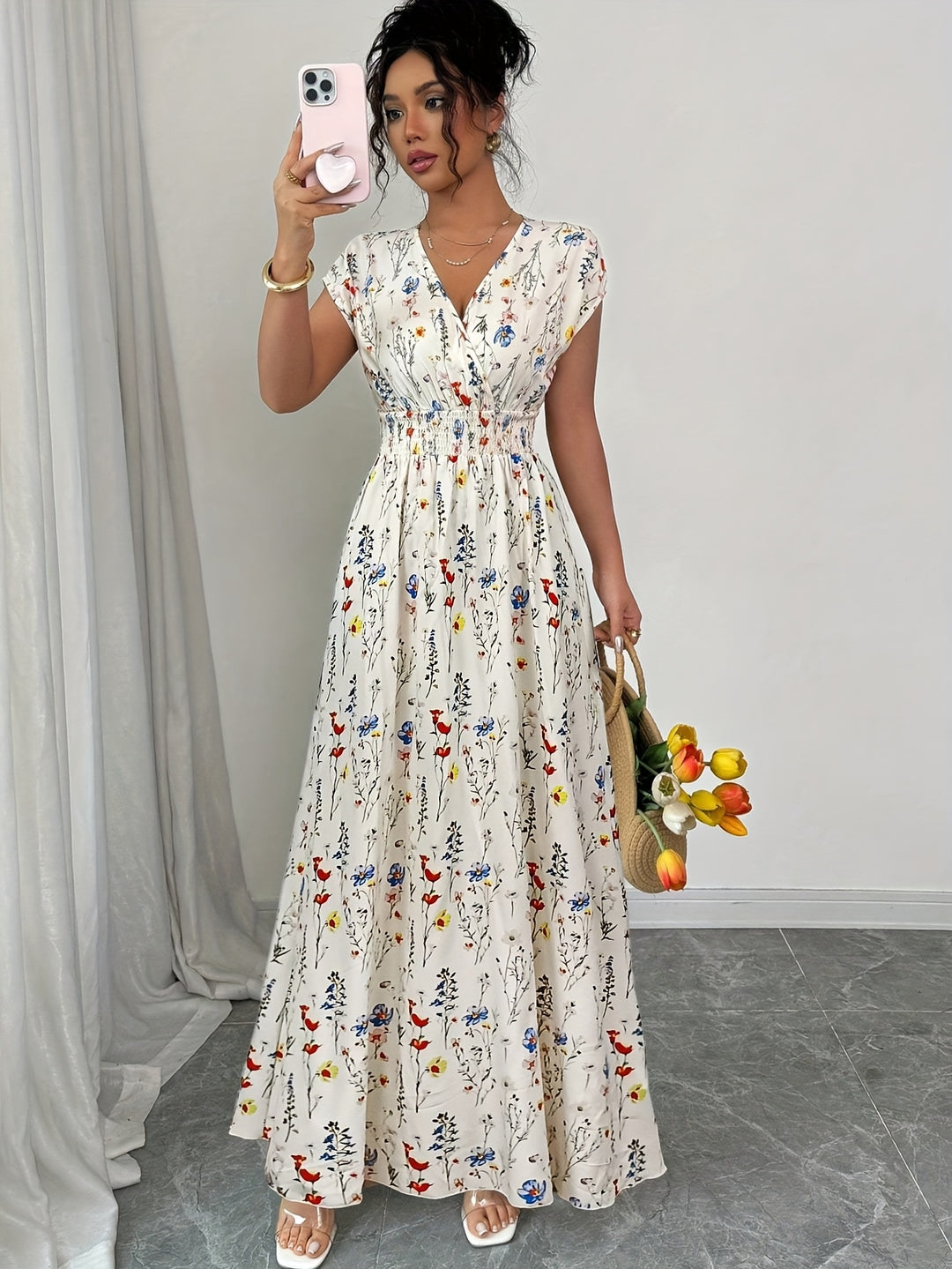 Floral Wrap Bodice Summer Maxi Dress