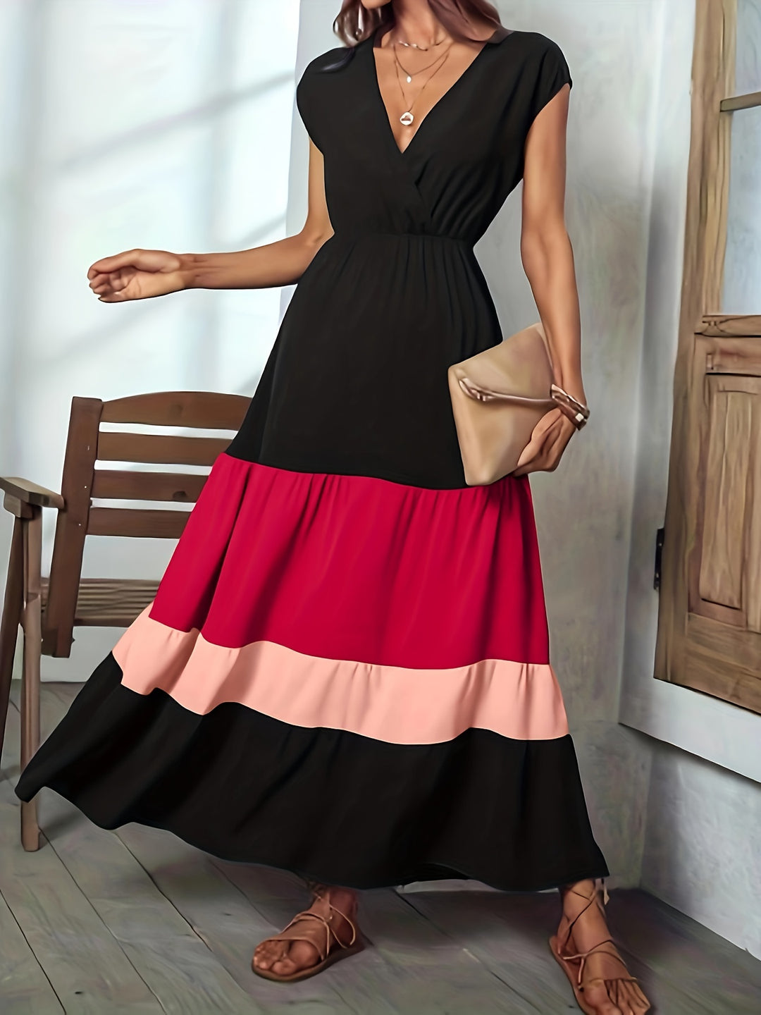 Bohemian Tiered Color Block Summer Dress