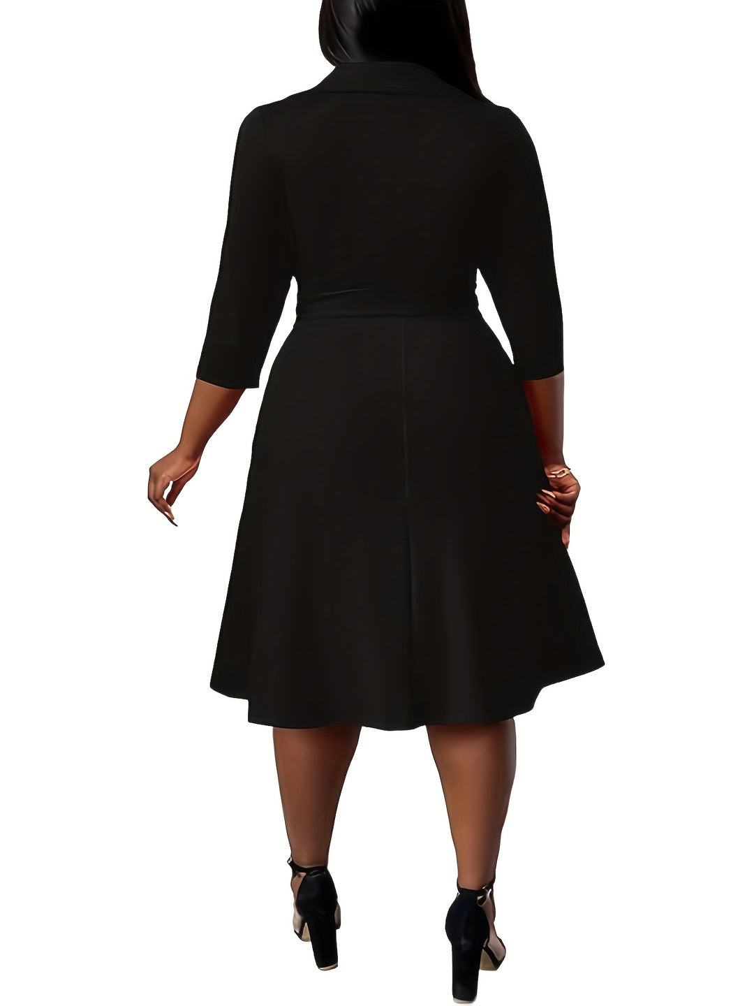Plus Size V-Neck Casual Cinched Midi Dress
