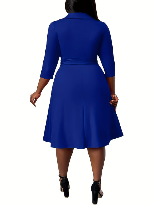 Plus Size V-Neck Casual Cinched Midi Dress