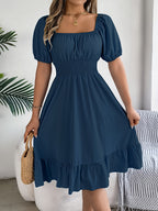 Bohemian Puff Sleeve Ruffled Short Dress