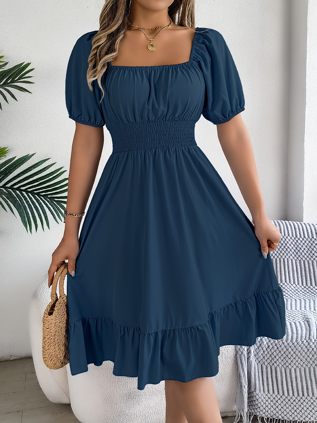 Bohemian Puff Sleeve Ruffled Short Dress