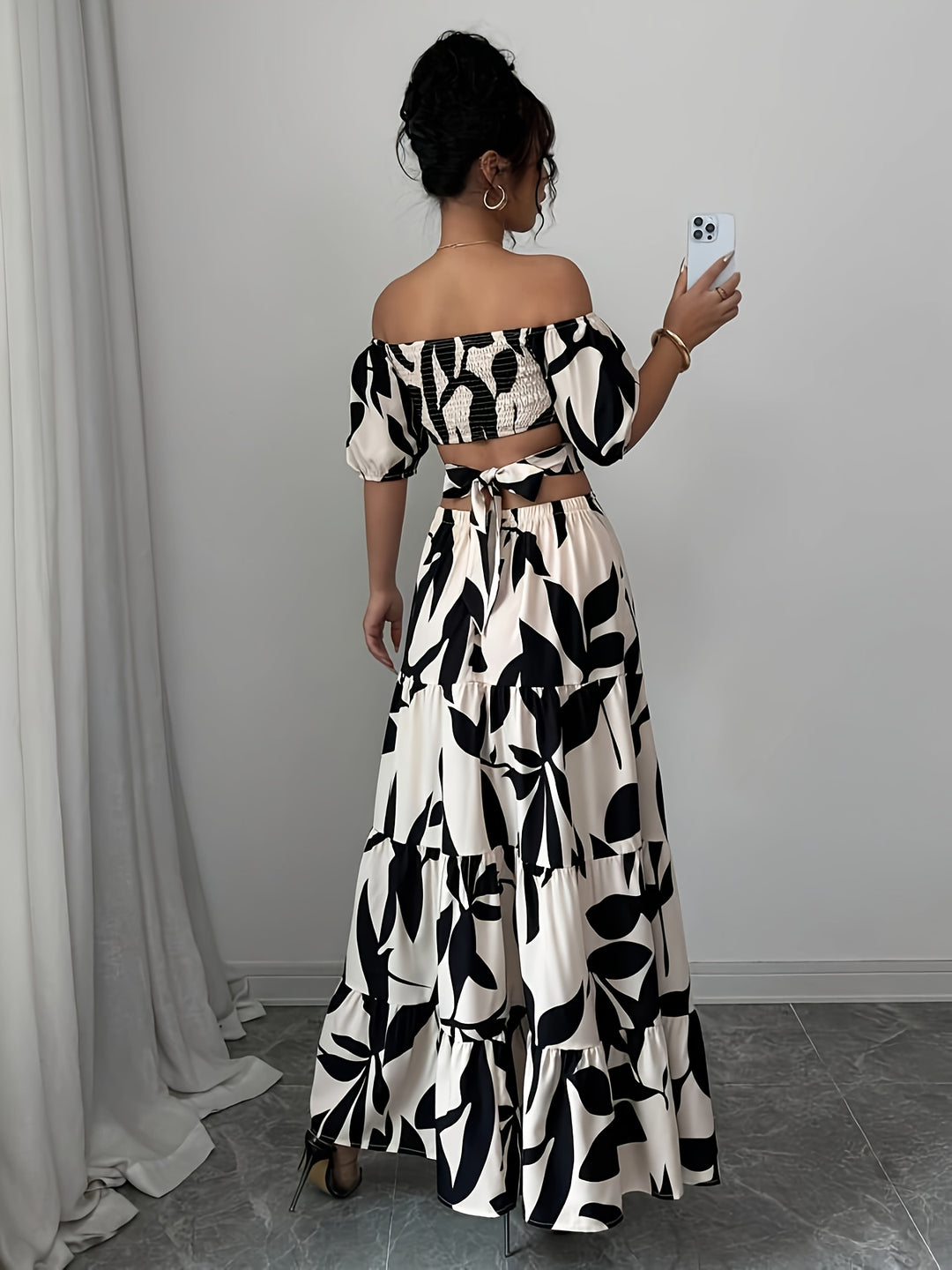 Off-the-Shoulder Cutout Tiered Maxi Dress
